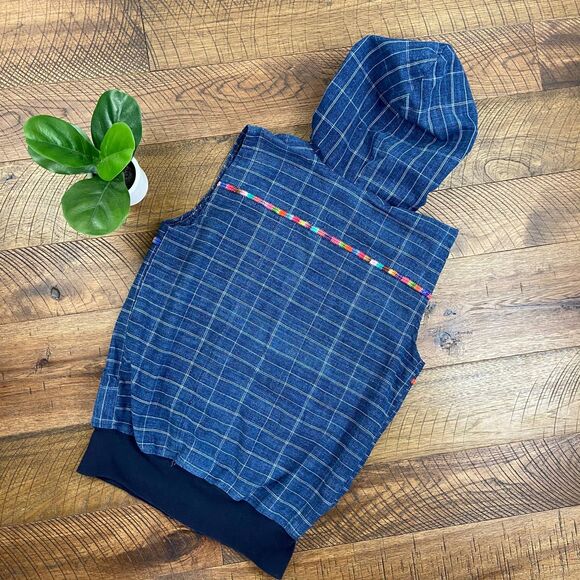 VINTAGE M denim rainbow hooded vest - Picture 4 of 5